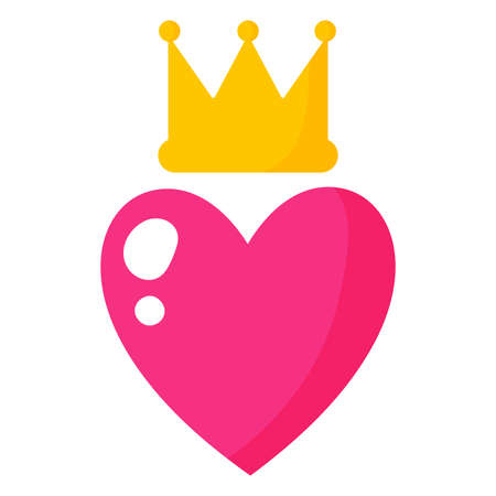 Red heart and gold crown. Wedding and valentine day concept. Vector cartoon isolated illustration.のイラスト素材