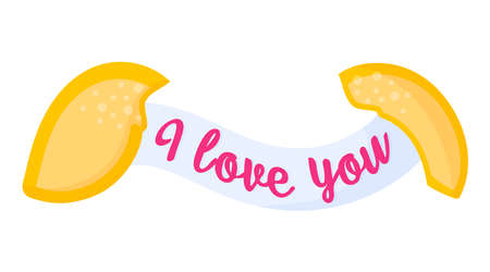 Chinese fortune cookie with prediction. Wedding and valentine day concept. Vector cartoon isolated illustration.のイラスト素材