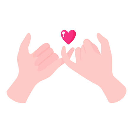 Two hands hold on to each other. Wedding and valentine day concept. Vector cartoon isolated illustration.のイラスト素材