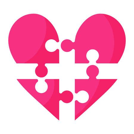 Heart shaped puzzle. Wedding and valentine day concept. Vector cartoon isolated illustration.のイラスト素材