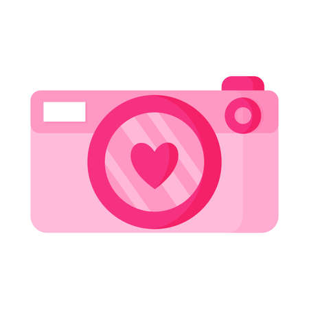 Camera with a heart. Wedding and valentine day concept. Vector cartoon isolated illustration.のイラスト素材