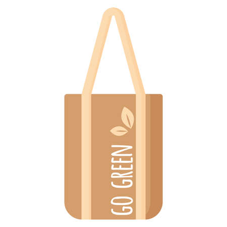 Vector cartoon empty reusable grocery bag with eco quot for healthy organic food. Caring for the environment concept. Eco food shopping.のイラスト素材