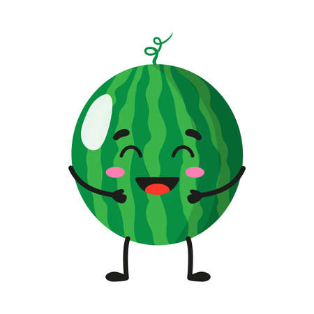 Vector cartoon cheerful cute watermelon character. Childrens concept.のイラスト素材