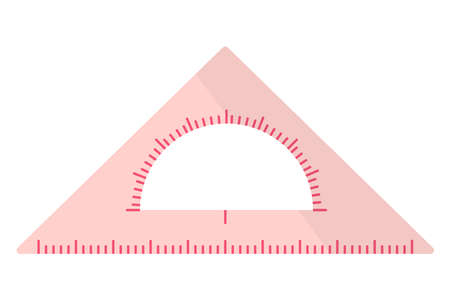 Vector cartoon pink triangular ruler with protractor. Back to school.のイラスト素材