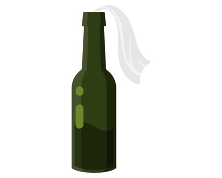 Green bottle with a Molotov cocktail, a terrorist weapon with a flammable liquid or gasoline and rag wick. Concept of terrorism and war with the use of military arms for soldiers.のイラスト素材