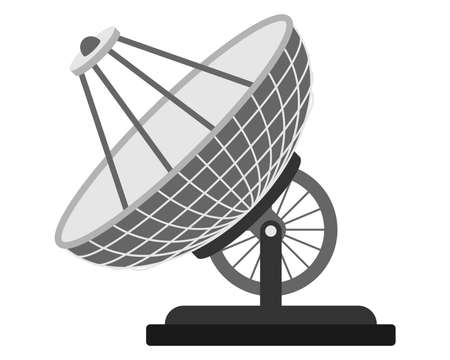 Large military parabolic antenna radar satellite dish for broadcast, communication, space defense. Military concept for army, soldiers and war. Vector cartoon isolated illustration.のイラスト素材