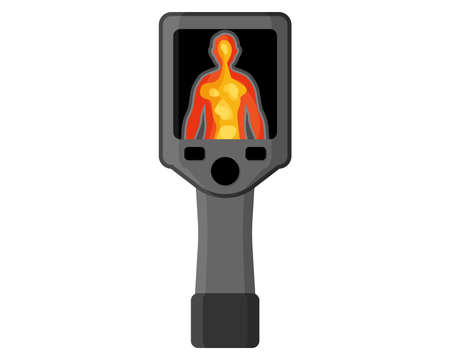Military or medical infrared thermal image camera for night vision and checking people. Portable handheld thermograph. Military concept for army, soldiers and war. Vector cartoon isolated illustrationのイラスト素材