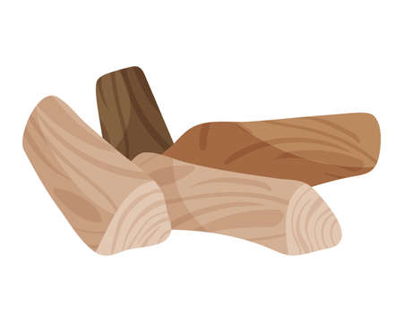 Wooden logs, straps or boards of felled dry wood for construction, fire and campfire. Touristic equipment for camping, tourism. Military concept for army and war. Vector cartoon isolated illustrationのイラスト素材