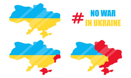 Maps of the borders of Ukraine during the attack of the Russian Federation. Anti-war set of the Ukrainian war. Military concept for army, soldier and war. Vector cartoon isolated illustration.のイラスト素材