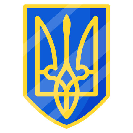 Coat of arms state national symbol of Ukraine. Ukrainian Russian war. Vector cartoon isolated illustration.のイラスト素材