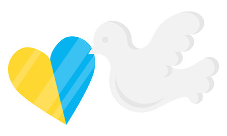 Dove and heart with the flag of Ukraine. Ukrainian Russian war. Vector cartoon isolated illustration.のイラスト素材