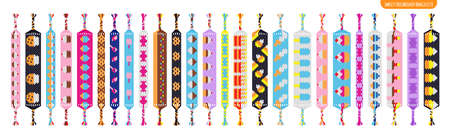 Sweets, cake, ice cream handmade friendship bracelets set of threads or beads. Macrame normal pattern tutorial. Vector cartoon isolated illustration.のイラスト素材