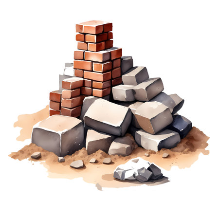 Pile of red and gray brick. Watercolor hand painted isolated illustration on white backgroundの素材