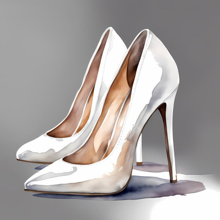 Wedding shoes for the bride. Watercolor hand painted isolated illustration on gray backgroundの素材