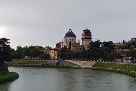 Historic Building on the bank of the river in Veronaの写真素材