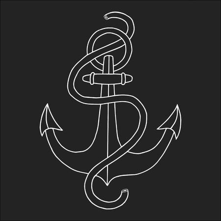 Vector hand drawn nautical anchor. Element ship, travel and drawing vintage, rope marineのイラスト素材