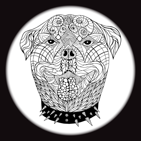 An ethnic animal. Doodling pattern. Wild dog. A dog's head. Illustration of drawing hands in style zentangle - Stock Vector Illustrationのイラスト素材