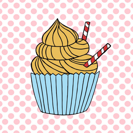Vector cupcake illustration. Set of hand drawn cupcakes. Doodle cakes with cream and berries.