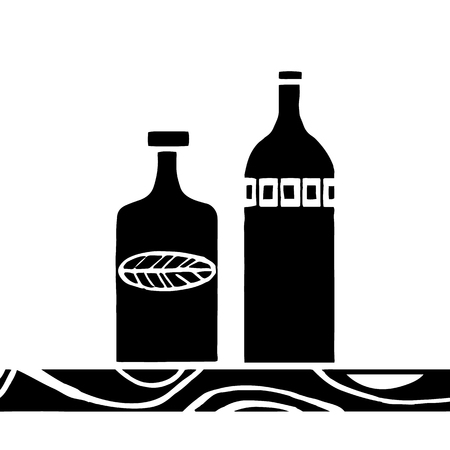 Vector hand drawn poster in the style of "Hygge" with a picture of a bottle with folk patterns.のイラスト素材