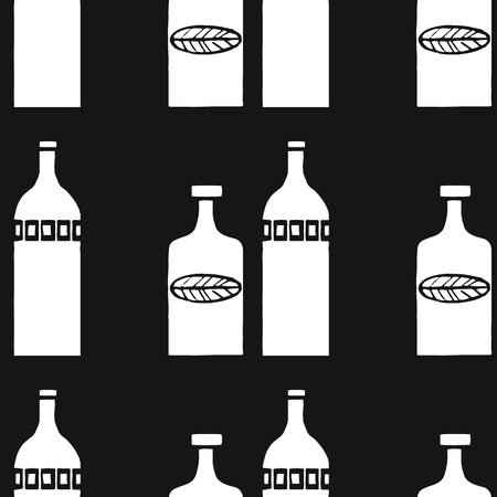 Vector hand-drawn poster in the style of "Hygge" and a pattern with bottles with folk patterns.のイラスト素材