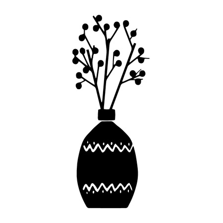 Vector hand drawn poster in the style of "Hygge" with a vase of flowers with Scandinavian folk patterns.のイラスト素材