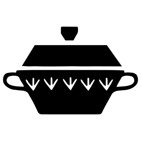 Vector hand-drawn poster in the style of "Hygge" with a picture of a pan in Scandinavian folk patterns. For the menu of tea cafe, packing, posters.のイラスト素材