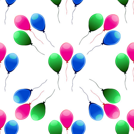 3d Realistic Colorful Balloon. Holiday illustration of flying glossy balloon. Isolated on white Background. Vector Illustration. Seamless patternのイラスト素材