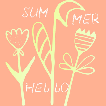 Bright, colorful card with flowers. Romantic background for web pages, wedding invitations, save date cards. Vector illustration.のイラスト素材