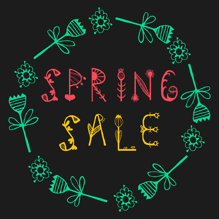 Phrase Spring Sale. Vector illustration. Colorful design for poster, card, invitation. Easy editable for design.のイラスト素材