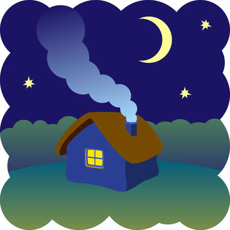 little house on a moonlit nightのイラスト素材