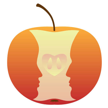 an apple with a male and a female profileのイラスト素材