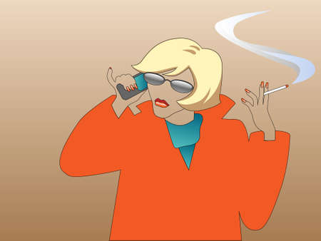 blond with a phone and a cigaretteのイラスト素材