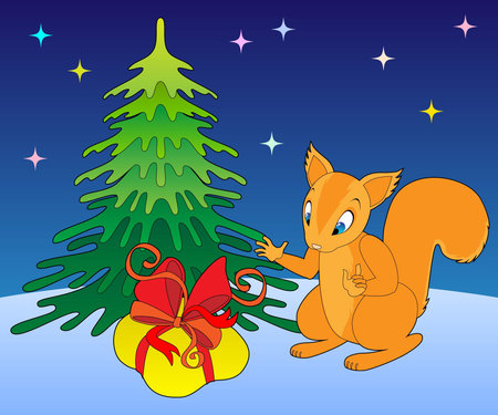 squirrel found a gift under the treeのイラスト素材
