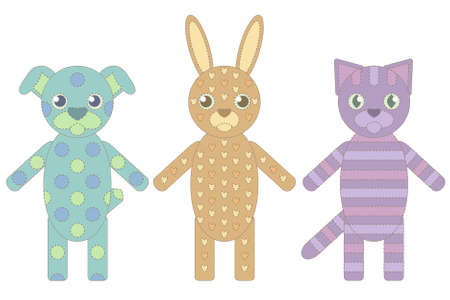 three handmade toys from socks: a dog, cat and rabbitのイラスト素材