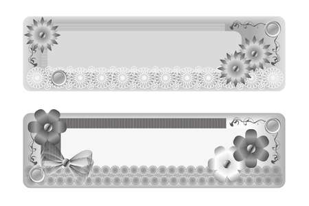 decorative element to mark text, asymmetrical design with flowers, beads, ribbons and lace, monochromeの写真素材