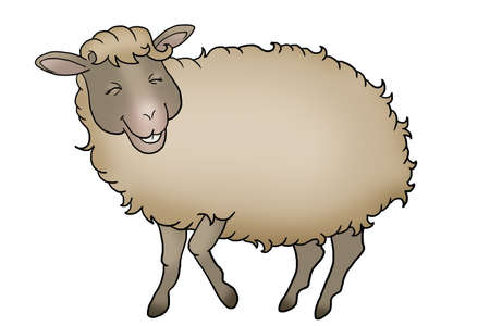 Fluffy smiling sheep on a white backgroundの写真素材