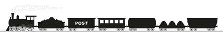 black silhouette of a locomotive with six different wagonsのイラスト素材
