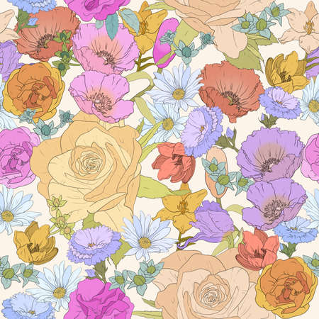 Seamless floral ornament on a creamy backgroundの写真素材