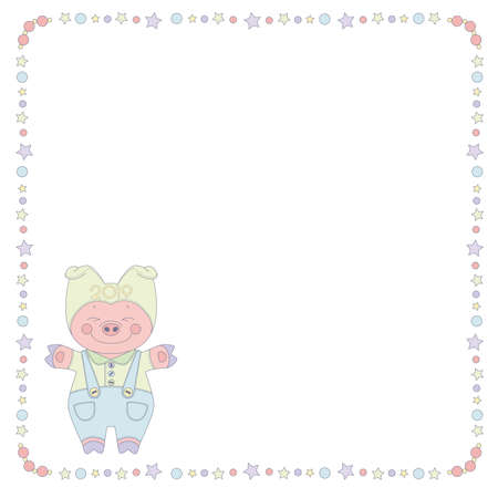 Piggy in frame with wedding decorations in white backdrop.のイラスト素材