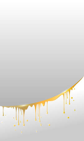 drops and smudges of liquid gold, paint, beer and honey, located in an arc, in the vertical gradient grey textured background for your textのイラスト素材