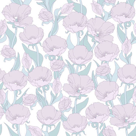 Vector seamless floral pattern with pink poppiesのイラスト素材