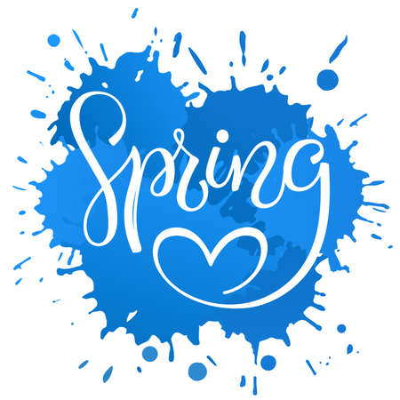 lettering Spring with heart, on the blue blots backgroundのイラスト素材