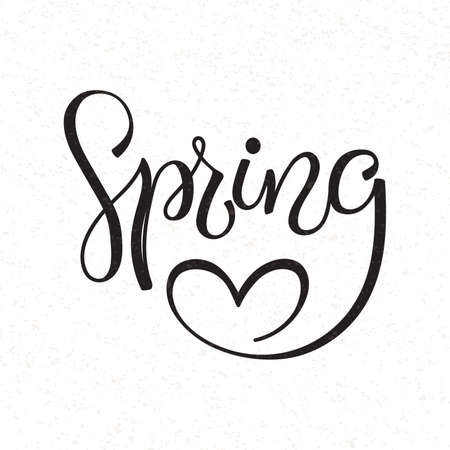 Vector illustration with black inscription Spring with heart on the textured white backgroundのイラスト素材