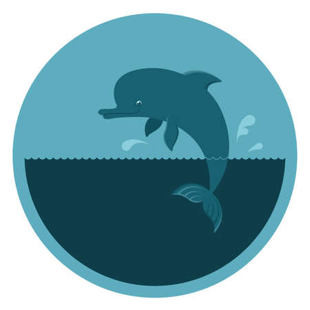 Vector round emblem with a dolphinのイラスト素材