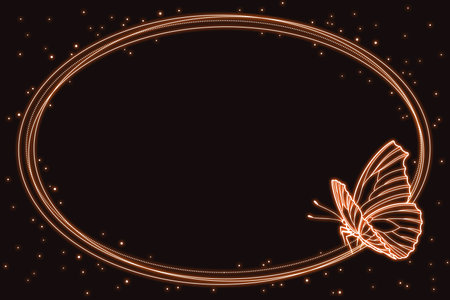 Oval outline frame with butterflyの写真素材