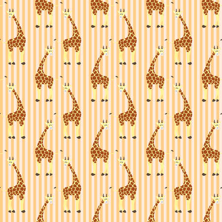 Cartoon giraffes on stripes seamless vector patternのイラスト素材