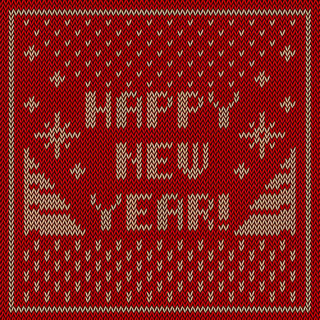Happy new year! inscription with snowflakes ornament knitting backgroundのイラスト素材