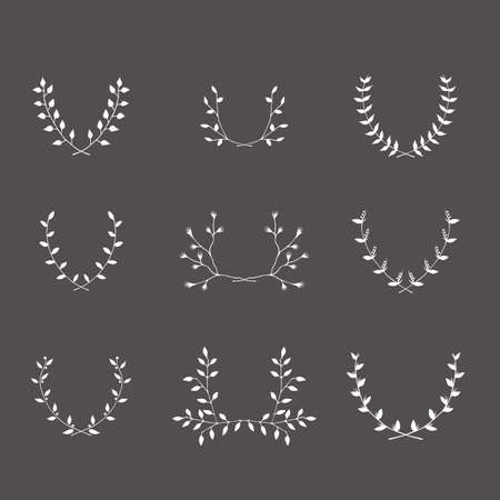 Hand-drawn silhouettes brackets branches graphic design elements set Useful for wedding invitations, congratulations and greeting cards.のイラスト素材