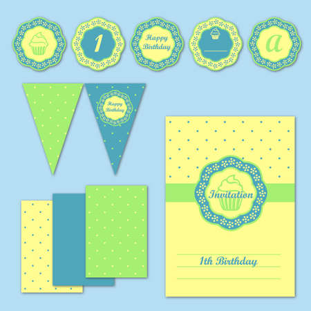 Children party decoration stationery set vectorのイラスト素材
