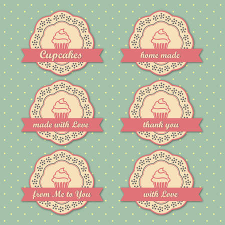 Retro cupcakes labels collection vector setのイラスト素材